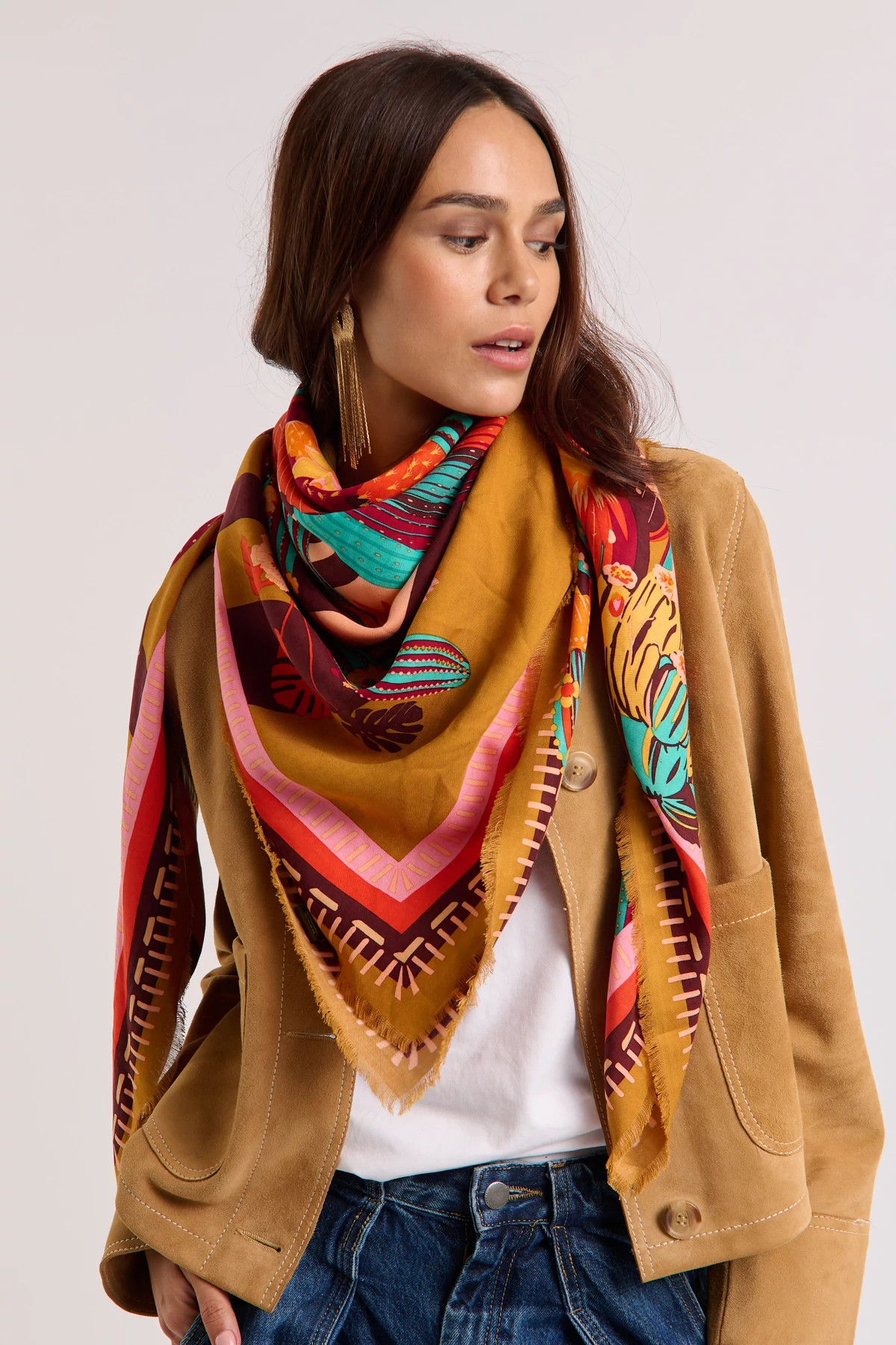 ORANGE Cactus Floral Desert Sarong image number 3