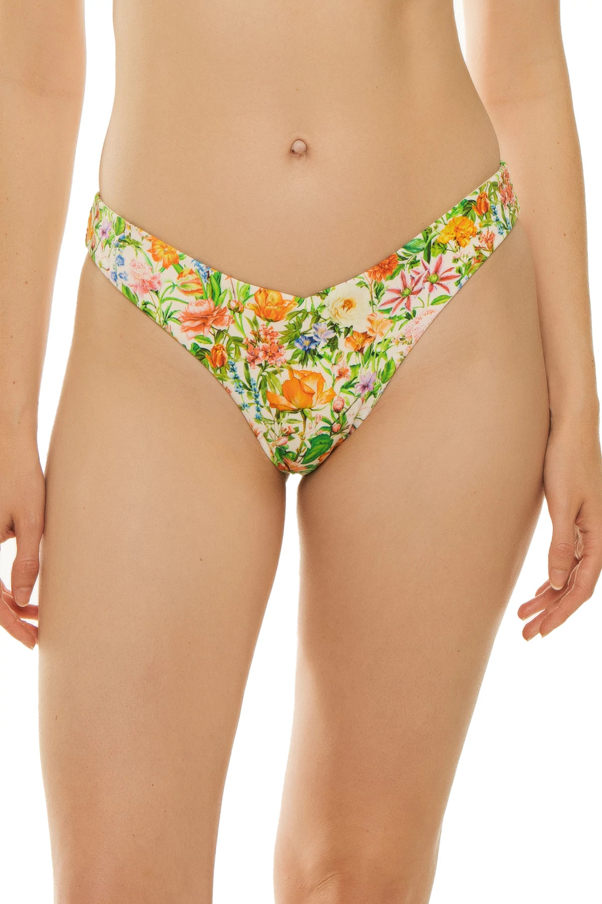 LILY WHITE Spring Floral V-Front Brazilian Bikini Bottom image number 1