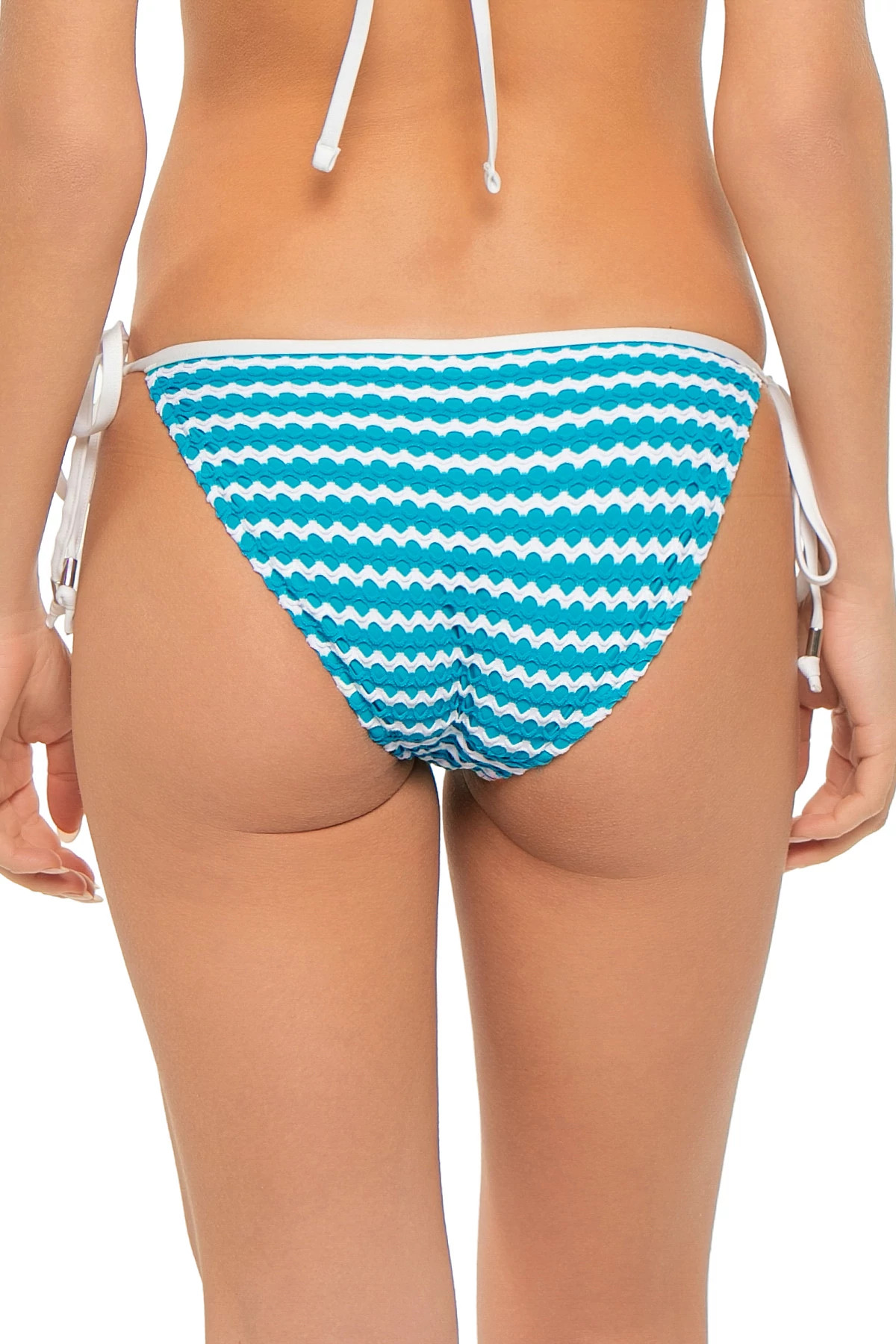 CARIBBEAN BLUE/WHITE Mesh Effect Hipster Bikini Bottom image number 2