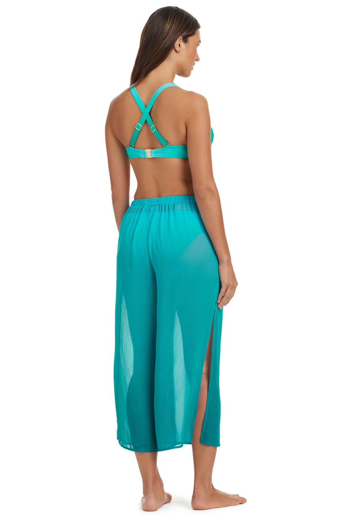 DARK TEAL Side Slit Cover Pants image number 2