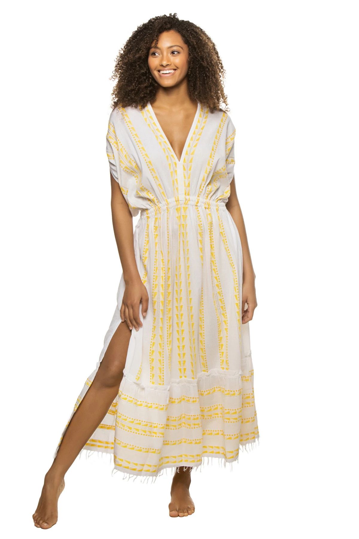SUNSHINE YELLOW Abeba Plunge Midi Dress image number 1
