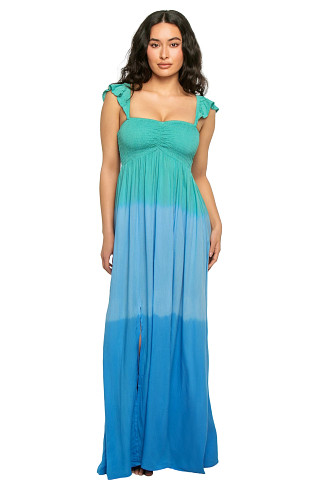 JUNGLE BLUE OMBRE Hollie Off Shoulder Maxi Dress