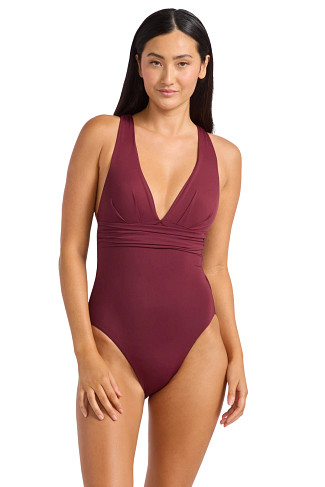 DARK BURGUNDY Plunge One Piece Swimsuit