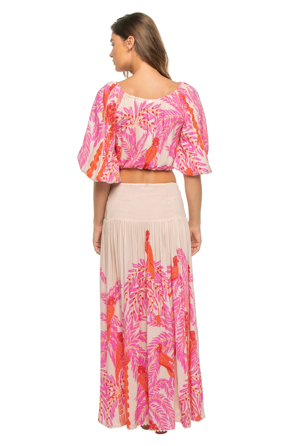 PINK PALMROTT Bova Print Puff Sleeve Crop Top image number 2