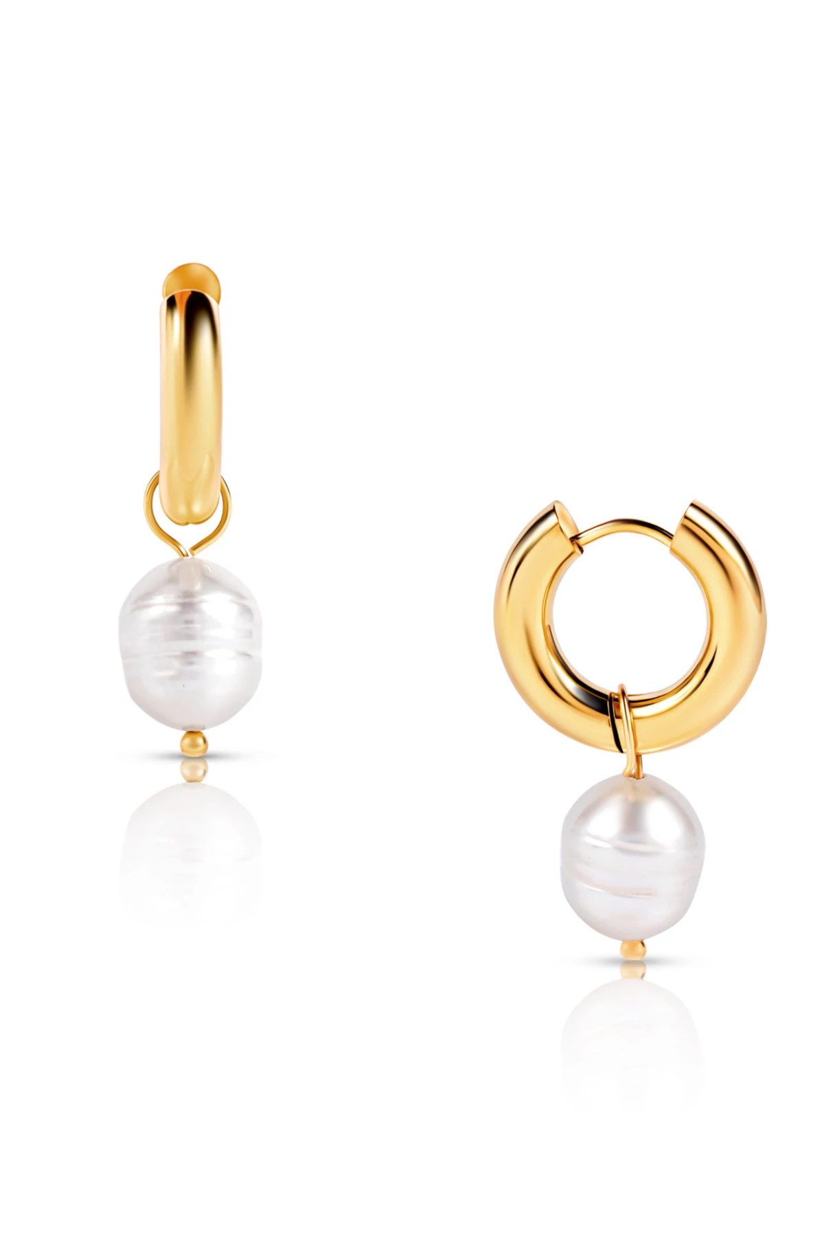 GOLD Melrose Mini Hoop Pearl Earring image number 1