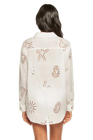 WHITE Eyelet Long Sleeve Boyshirt Cover Up