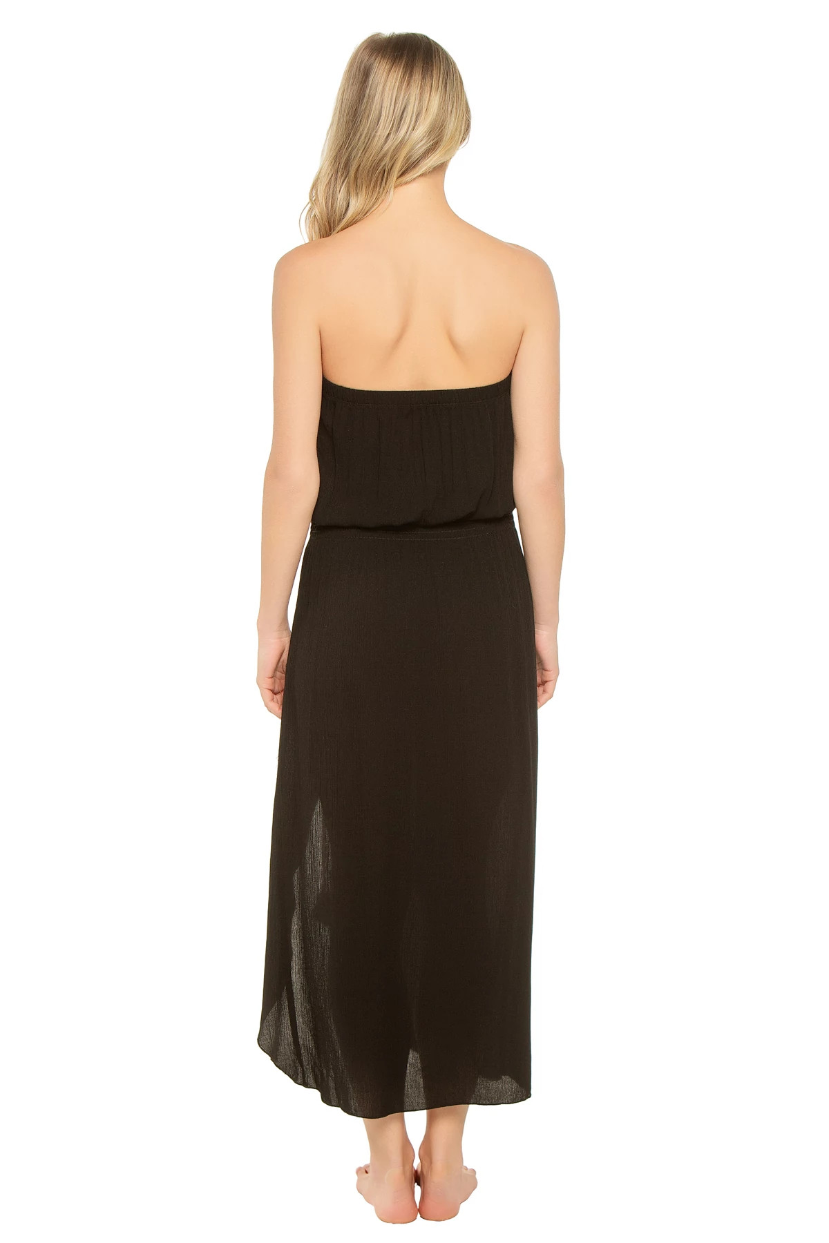BLACK Ponza Smocked Strapless Midi Dress image number 2