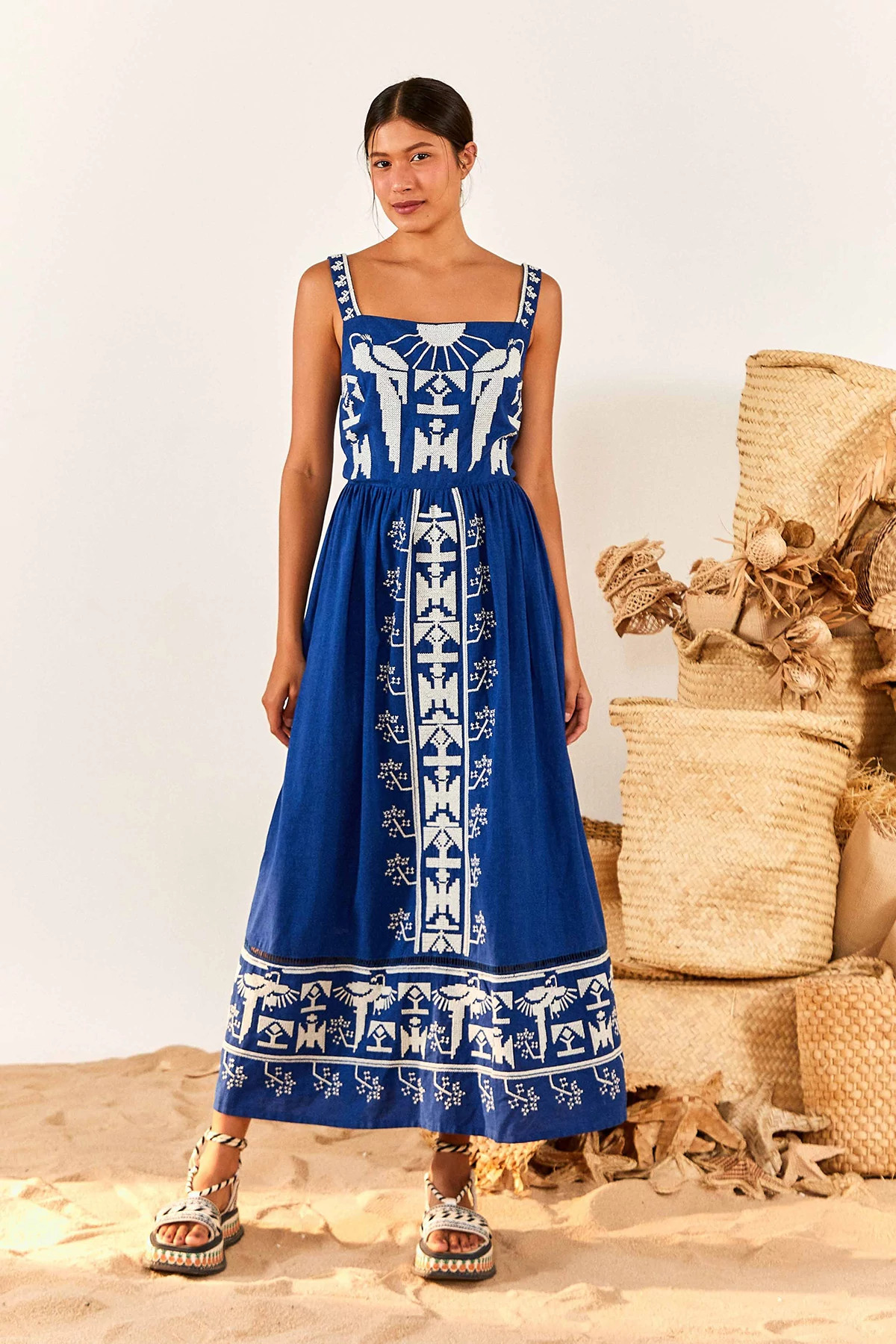 NAVY Navy Macaw Embroidered Maxi Dress image number 3