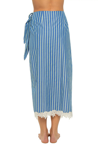 BLUE STRIPES Loren Striped Lace Trim Midi Skirt