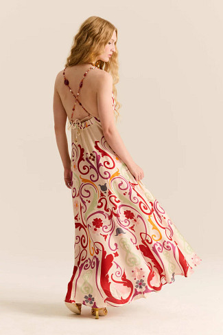 FILETEADO Star Satin Maxi Dress