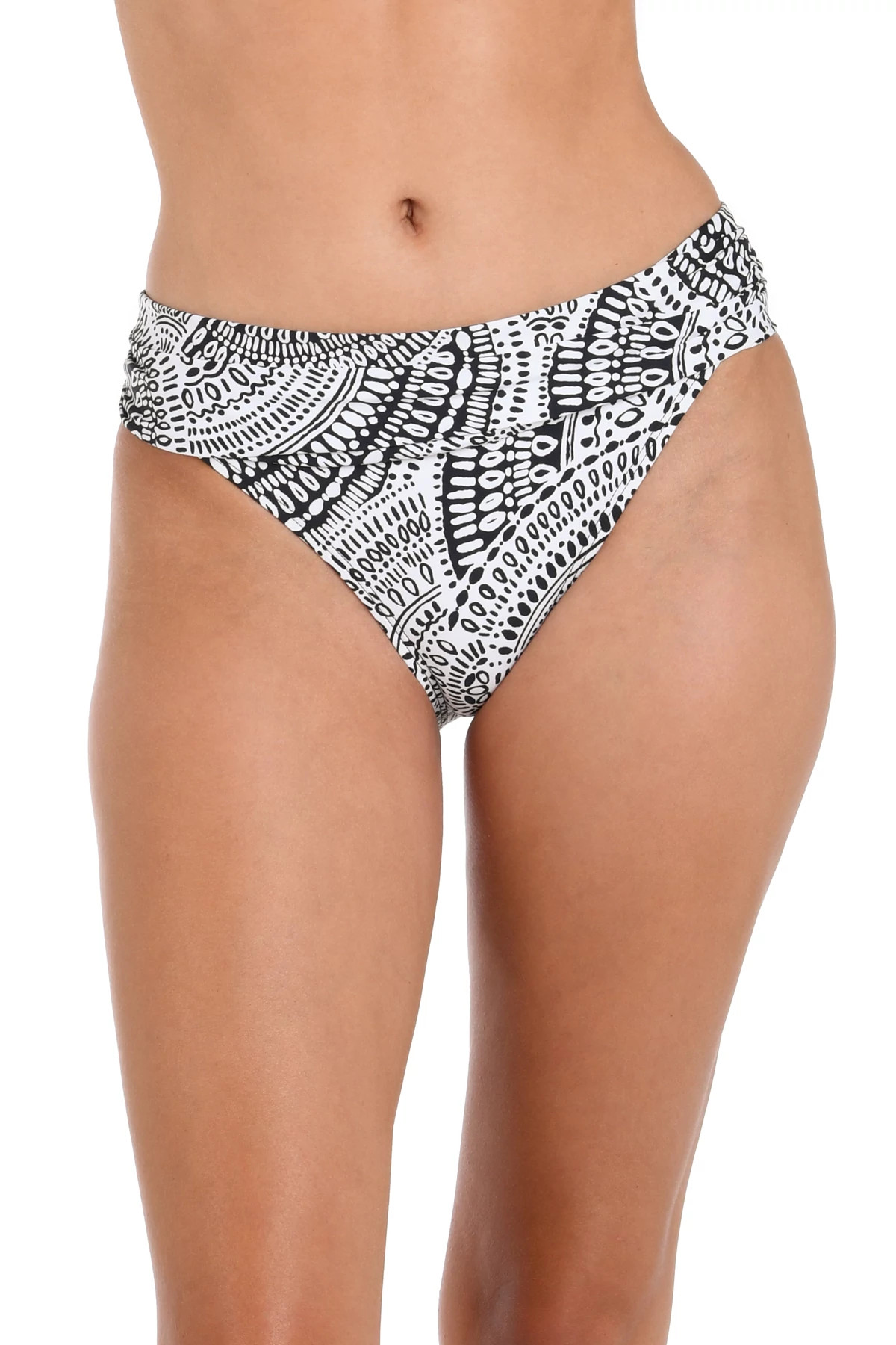 IVORY Shirred Banded Bikini Bottom image number 1