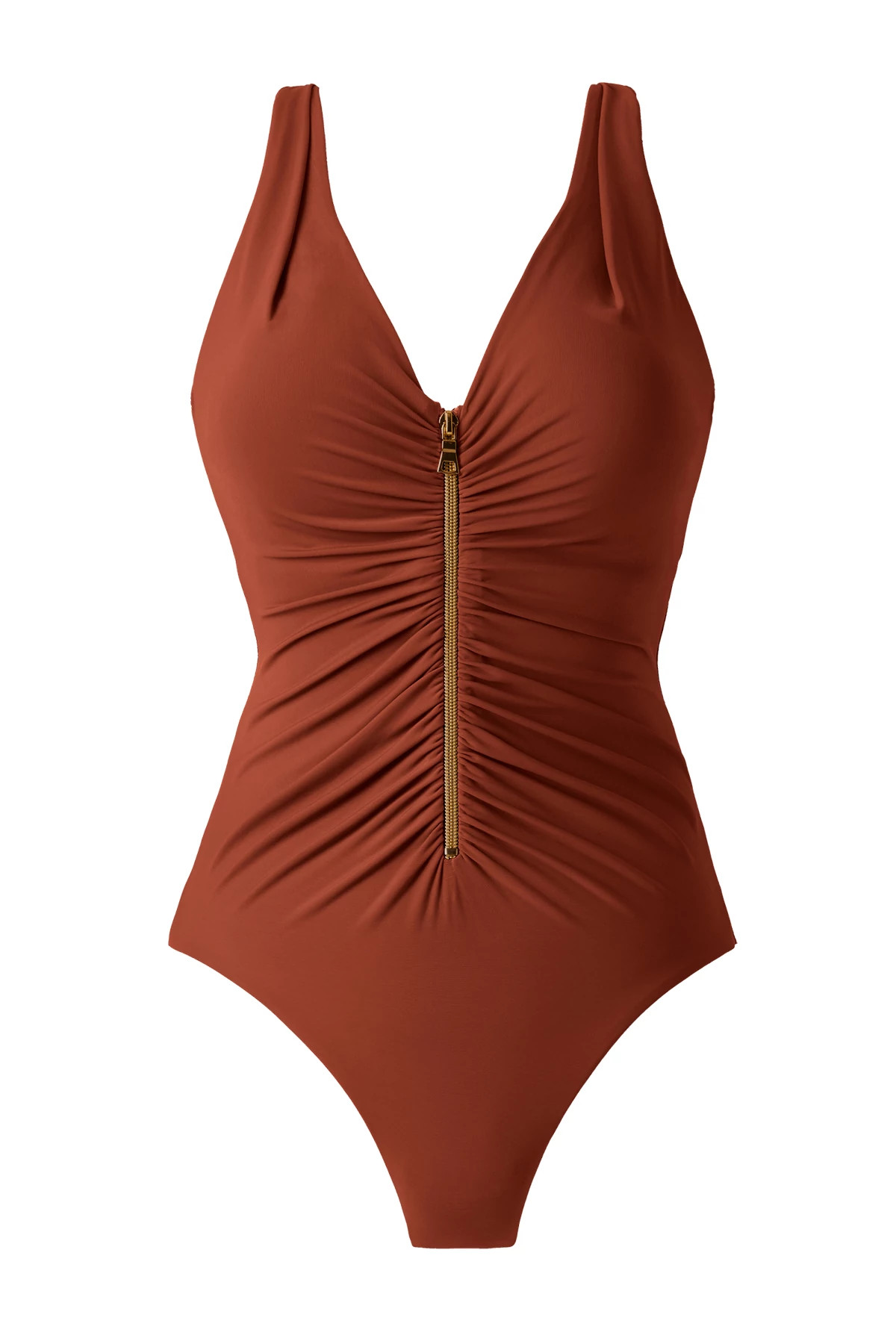 COPPER BROWN Zipt One Piece Swimsuit image number 5