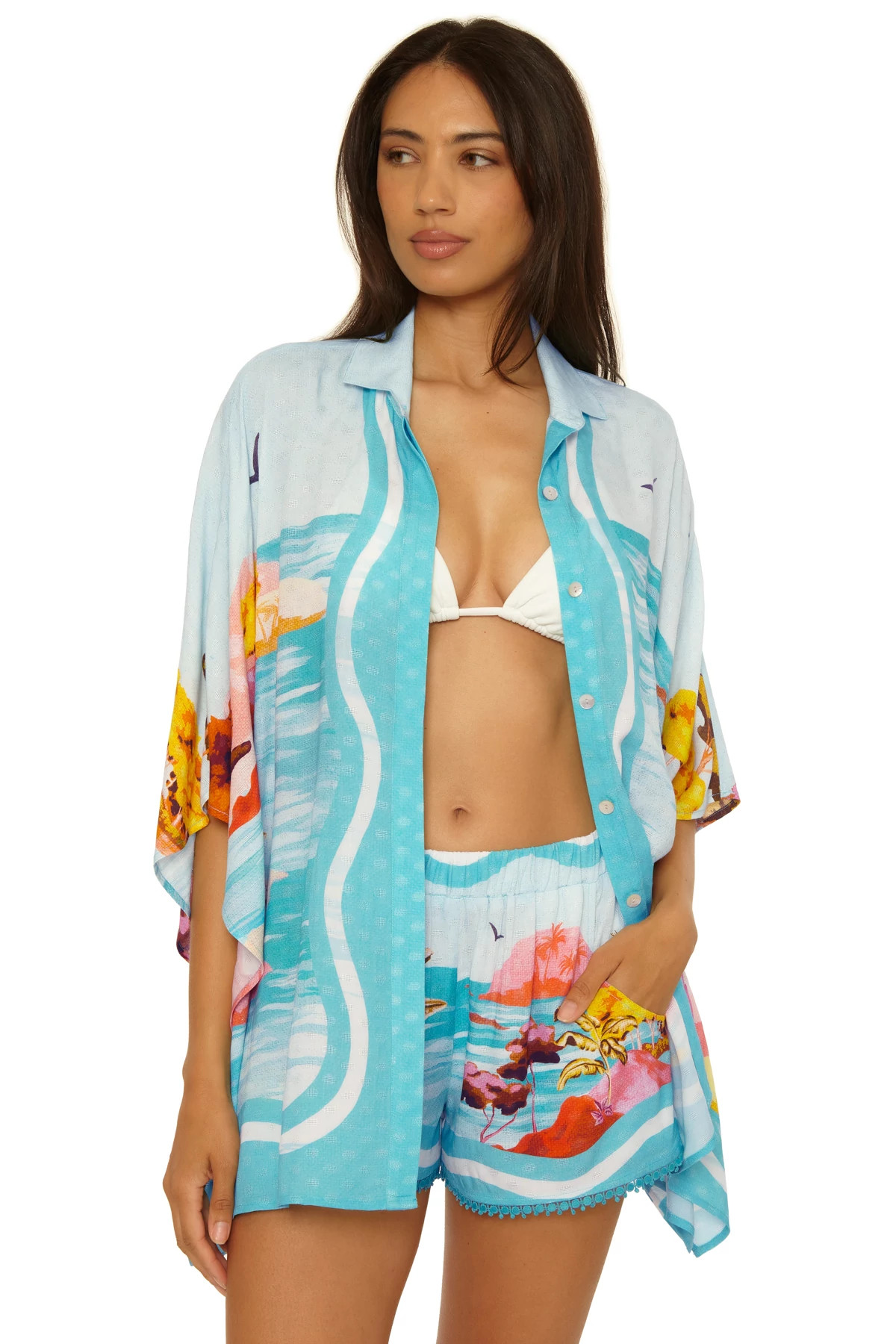 MULTI Cyclades Tropical Print Beach Shorts image number 4