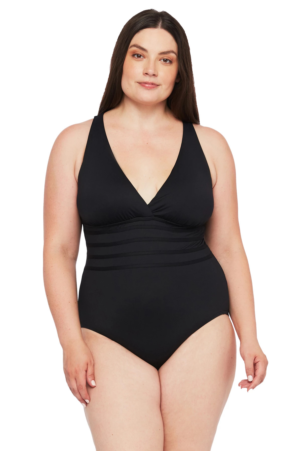 BLACK Multi-Strap Cross-Back One Piece Swimsuit image number 1