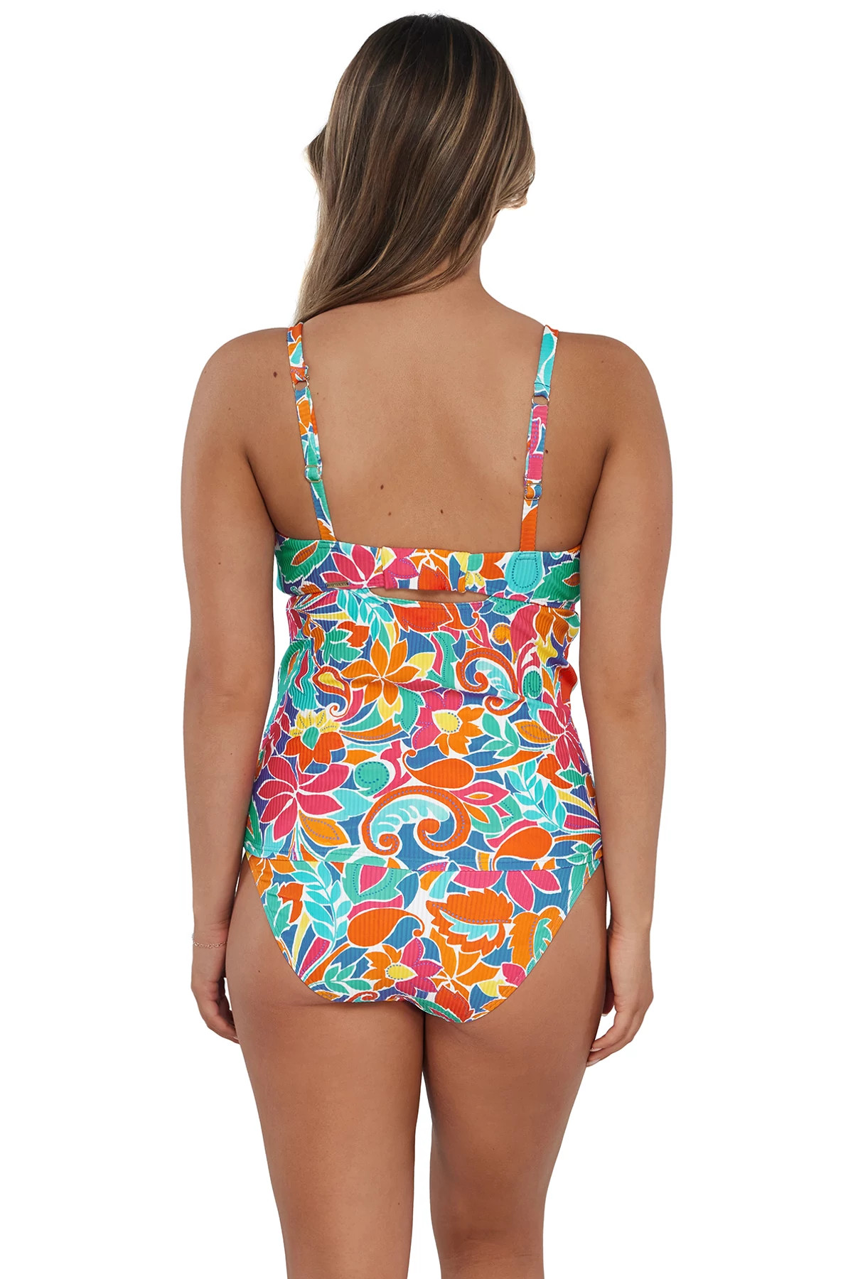 FESTIVE FLORAL SANDBAR RIB Zuri V-Wire Tankini Top (E-H Cup) image number 3