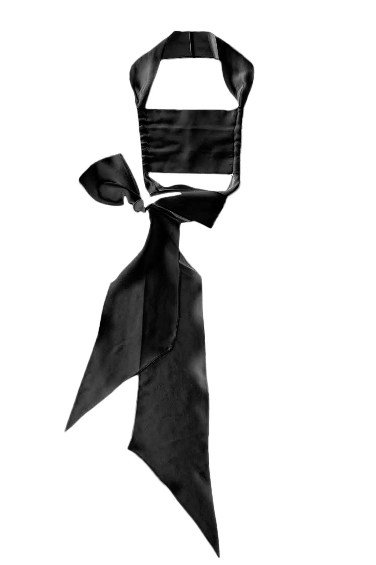 BLACK The Dreamer Sash Tie Silk Face Mask image number 1