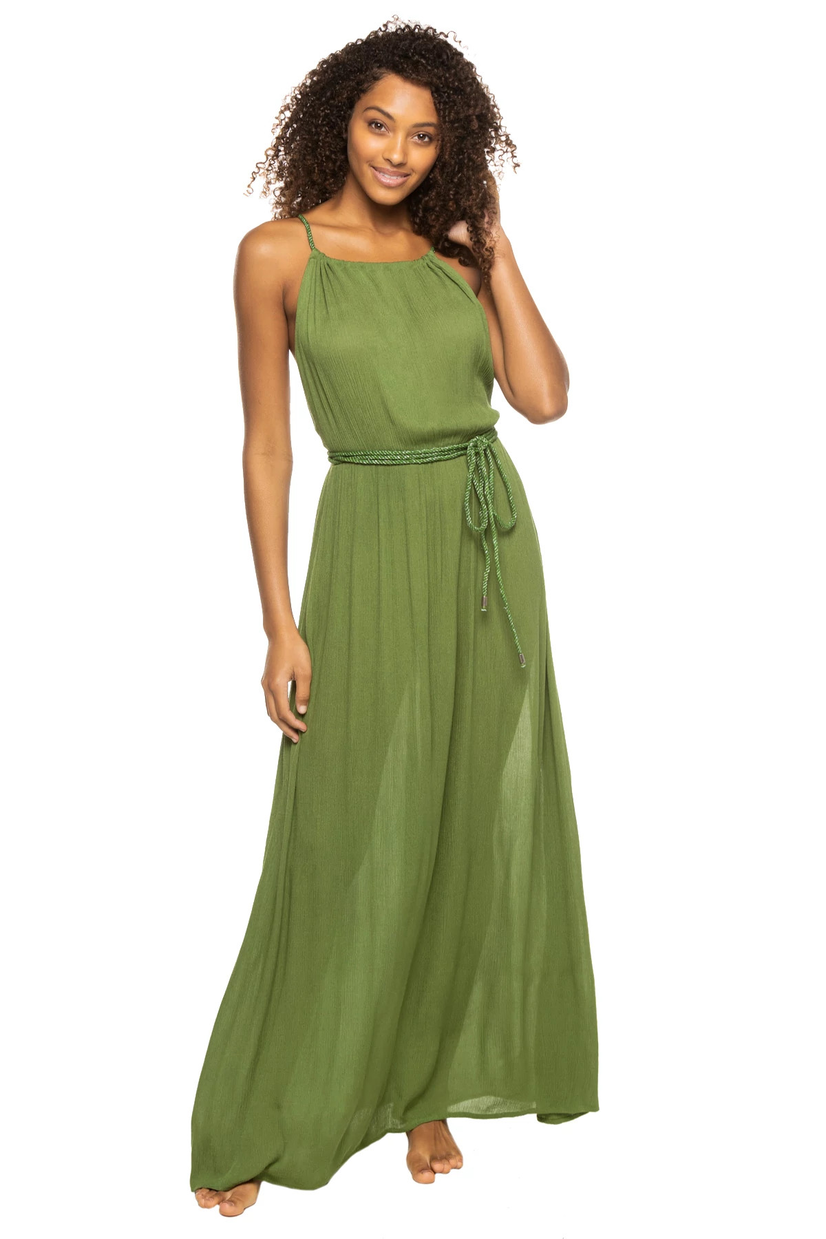 GREEN Wrap Belt Maxi Dress image number 1