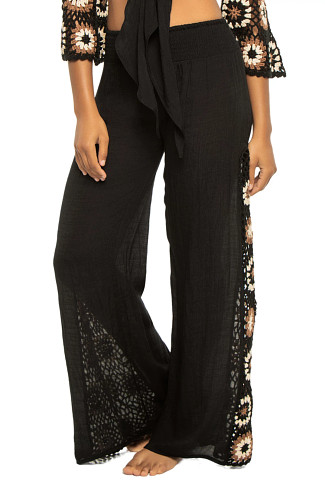 BLACK MULTI Crochet Panel Wide Leg Pants