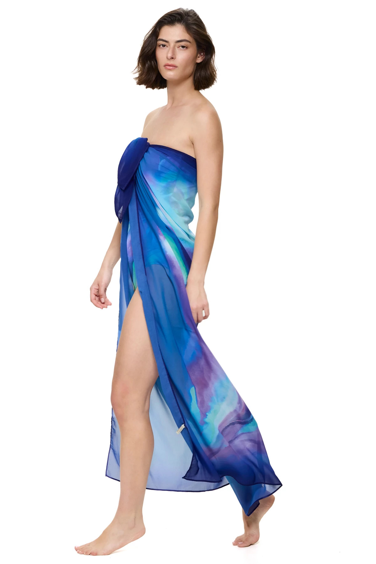 MULTI BLUE Abstract Floral Print Sarong image number 3