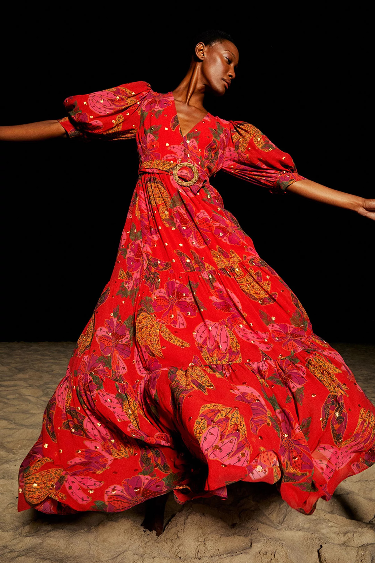 RED Banana Flowers Maxi Dress image number 3