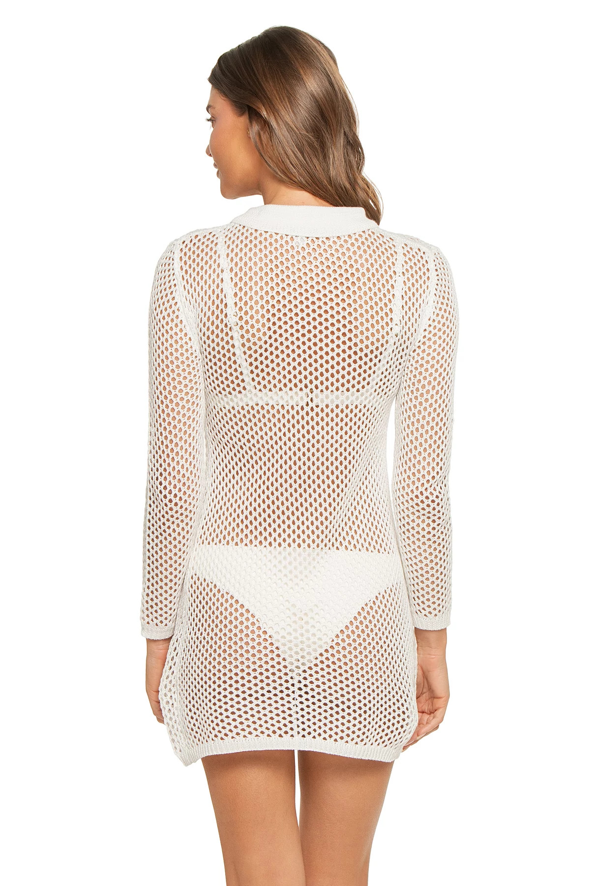 WHITE Collared Long Sleeve Crochet Tunic image number 2