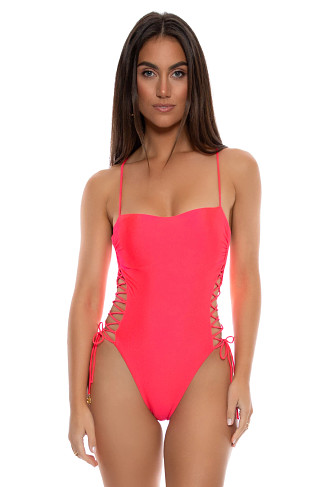 BOMBSHELL RED Lace-Up One Piece Swimsuit