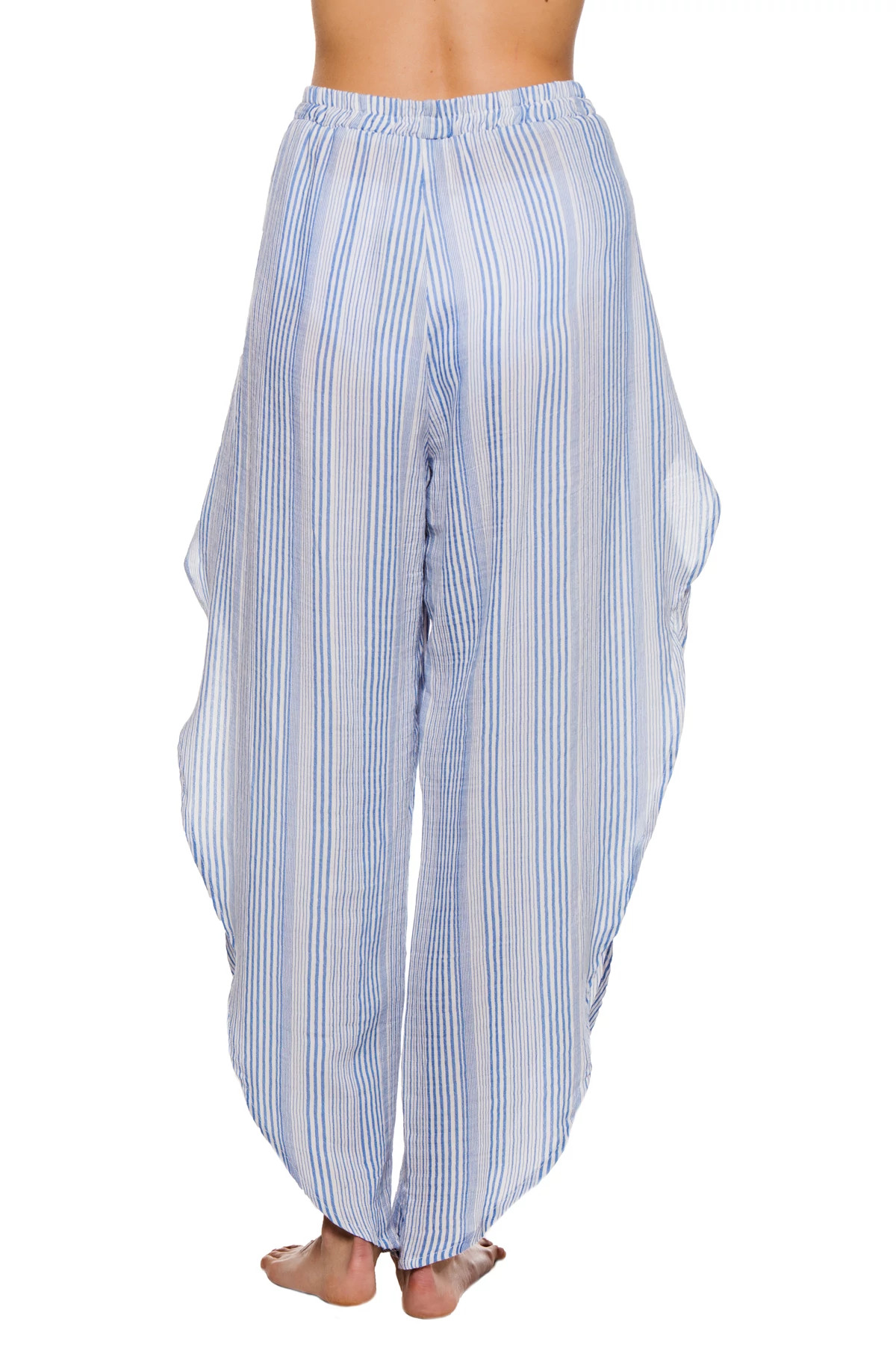 BLUE/WHITE Slit Side Tie Waist Pants image number 2