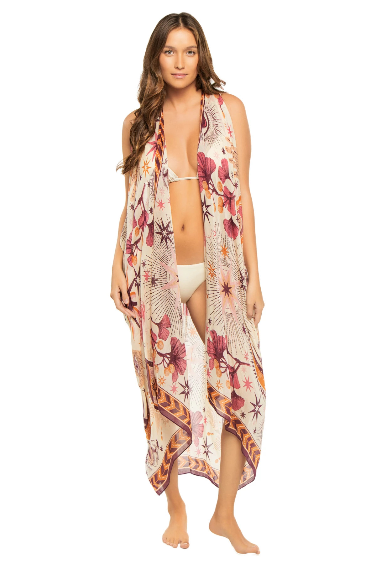 ORANGE Mystic Eye Vest Kimono image number 1