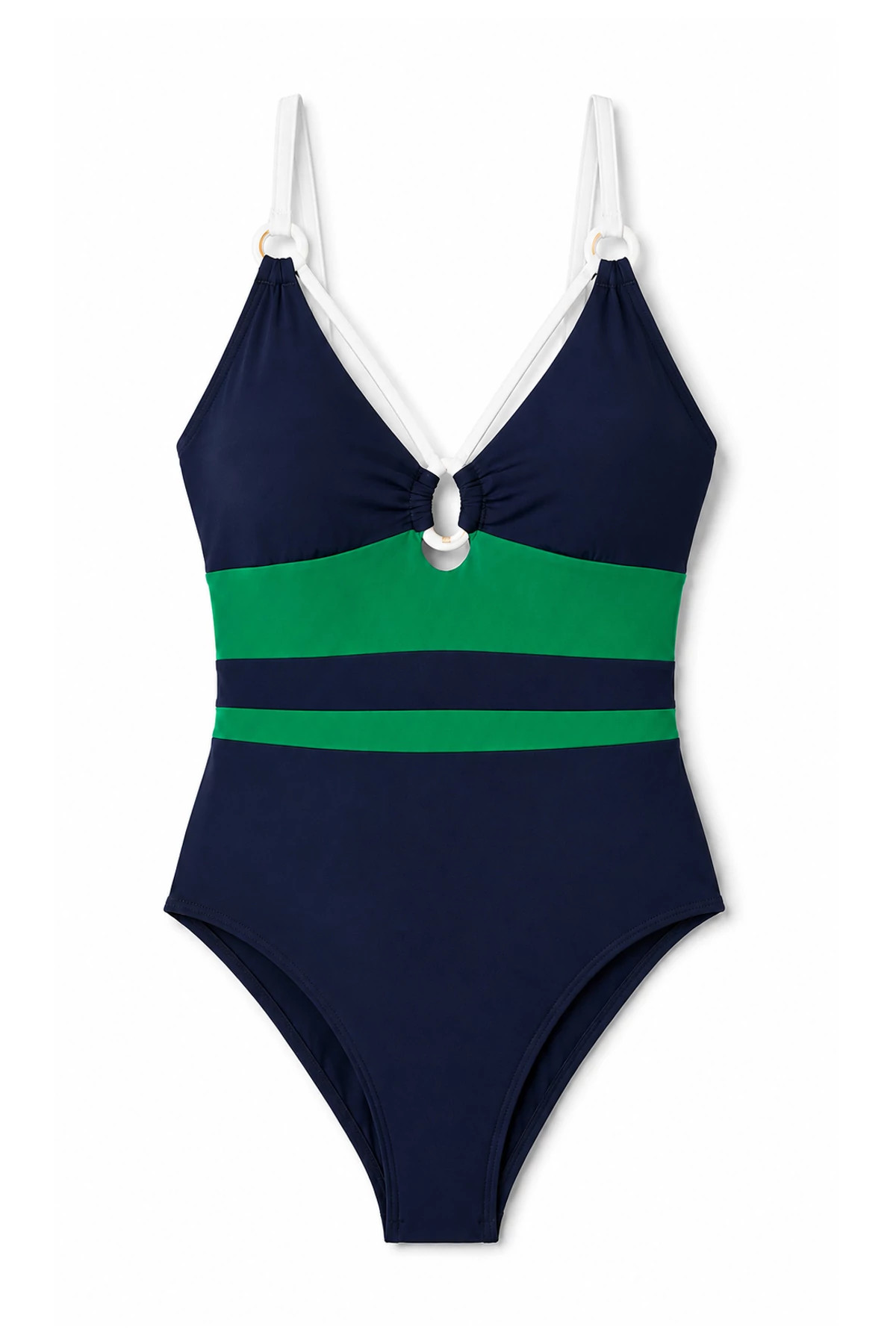 NAVY/GRASS/CREAM Jacqui Colorblock One Piece Swimsuit image number 3