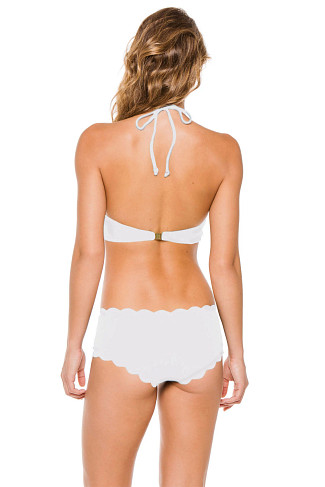 WHITE Mott Scalloped High Neck Halter Bikini Top