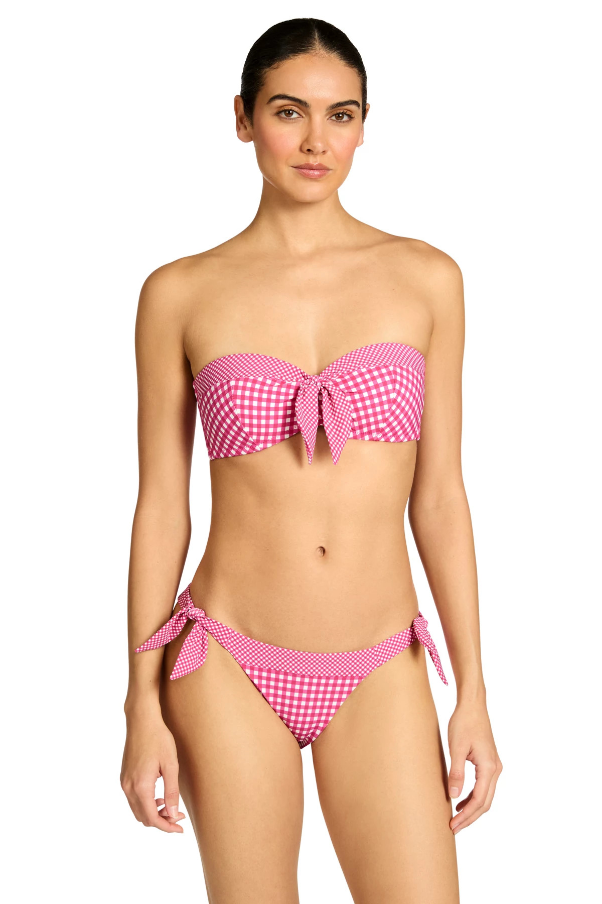 DRAGON FRUIT/CREAM Brigitte Gingham Bandeau Bikini Top image number 1