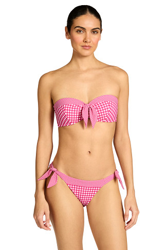 DRAGON FRUIT/CREAM Brigitte Gingham Bandeau Bikini Top