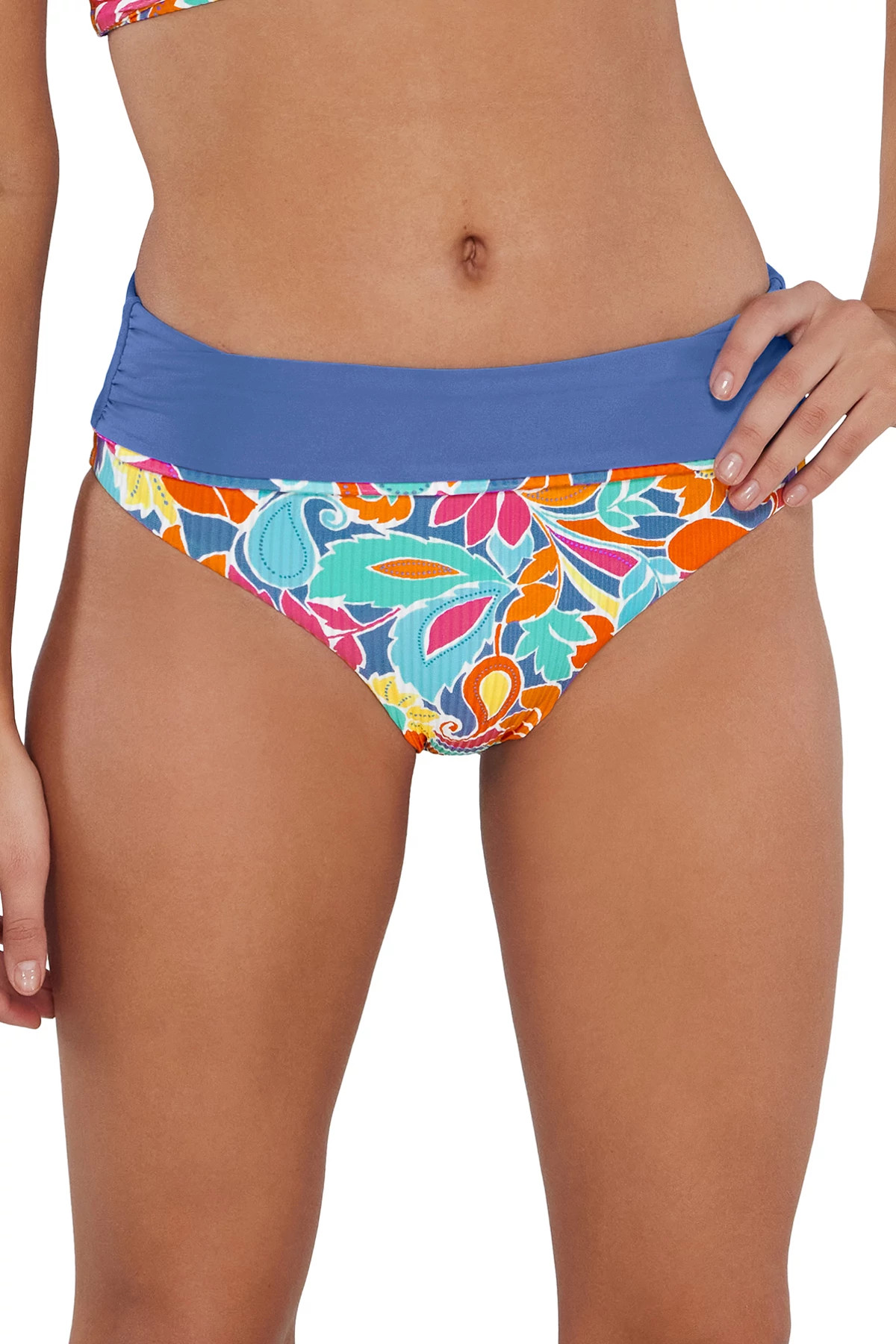 FESTIVE FLORAL SANDBAR RIB Capri High Waist Bikini Bottom image number 2