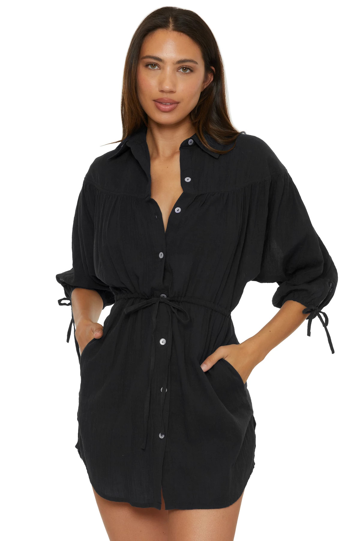 BLACK Gauzy Shirt Dress image number 1