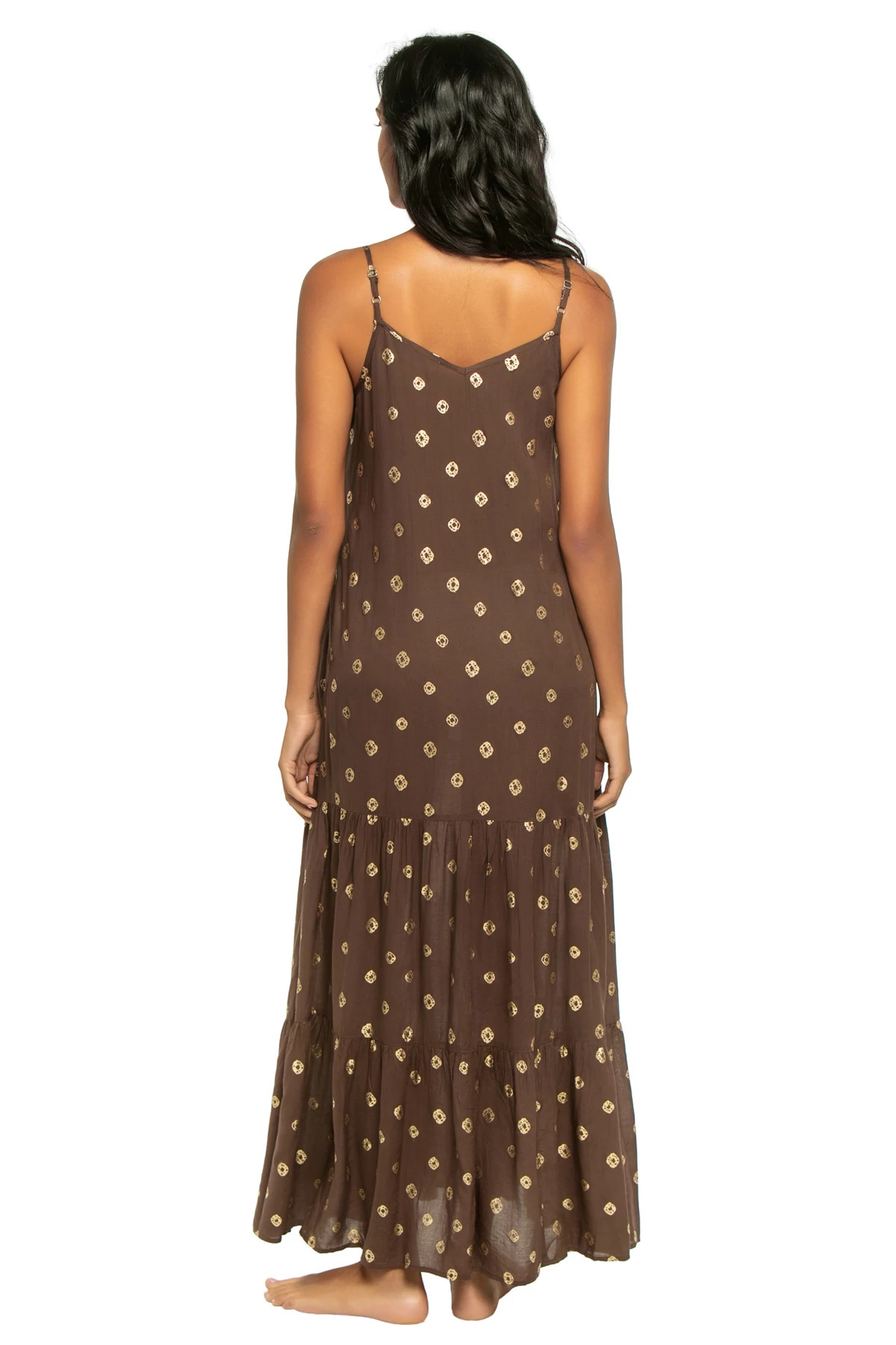 BROWN POLKA Spaghetti Strap Maxi Dress image number 2