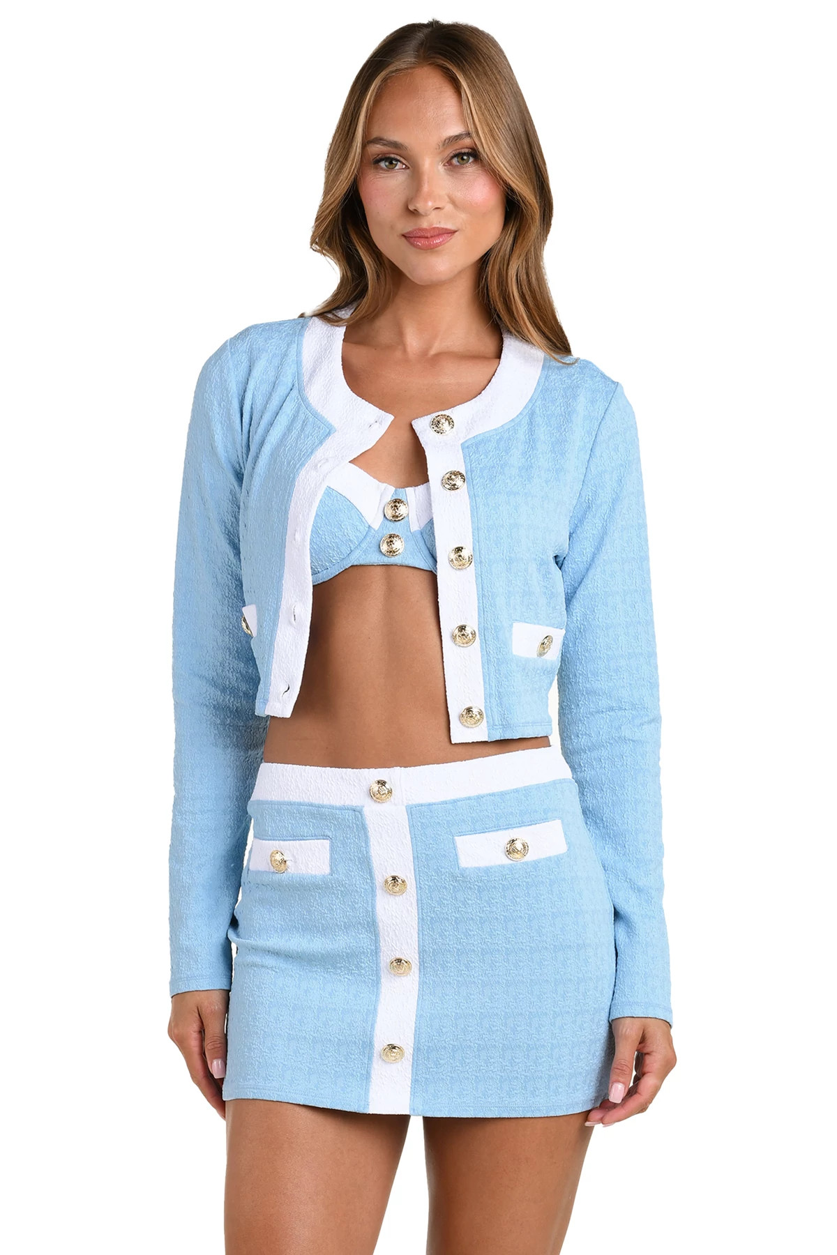 POWDER BLUE Adaline Colorblock Swim Cardigan  image number 3