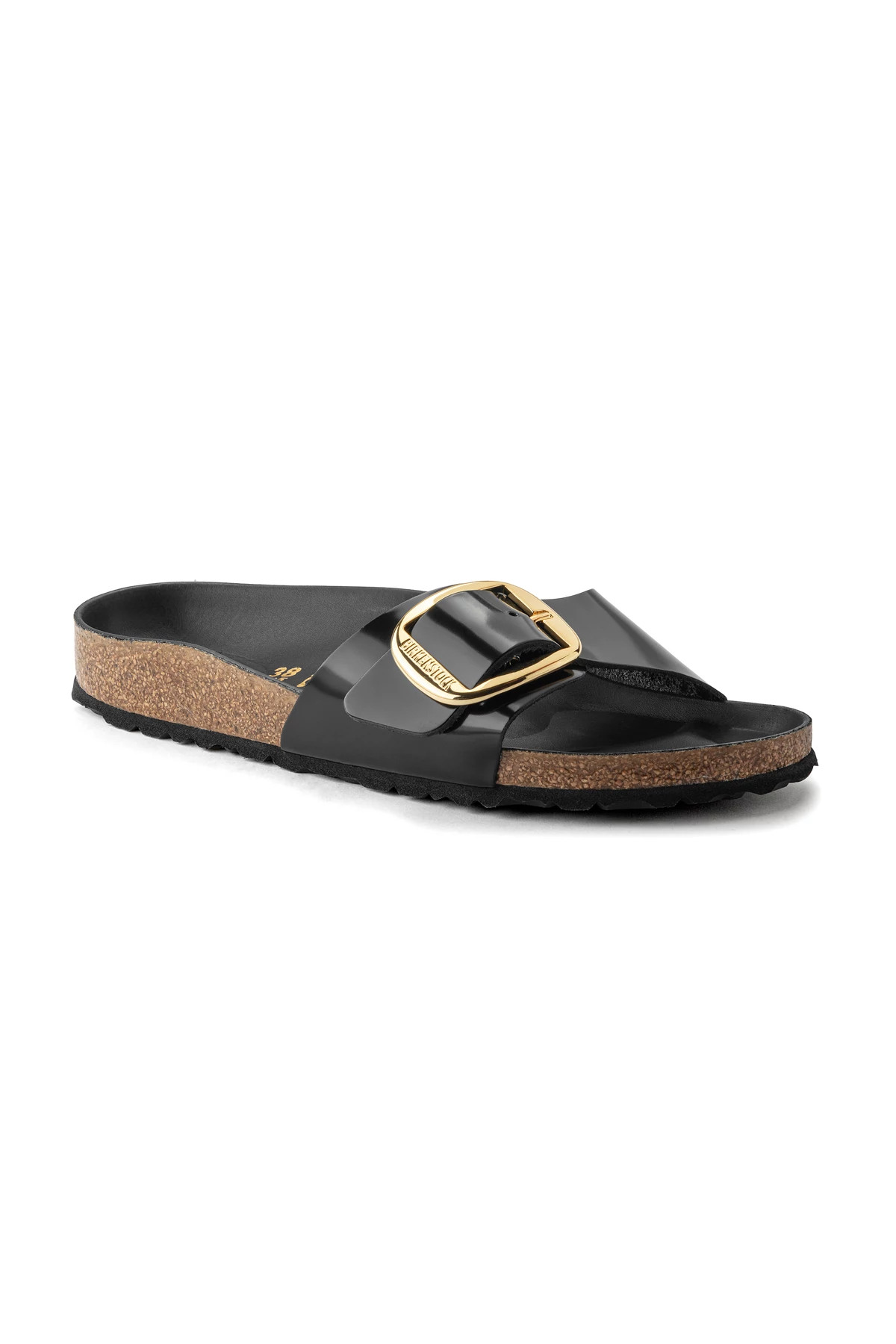 HIGH SHINE BLACK Madrid Big Buckle Slides image number 3