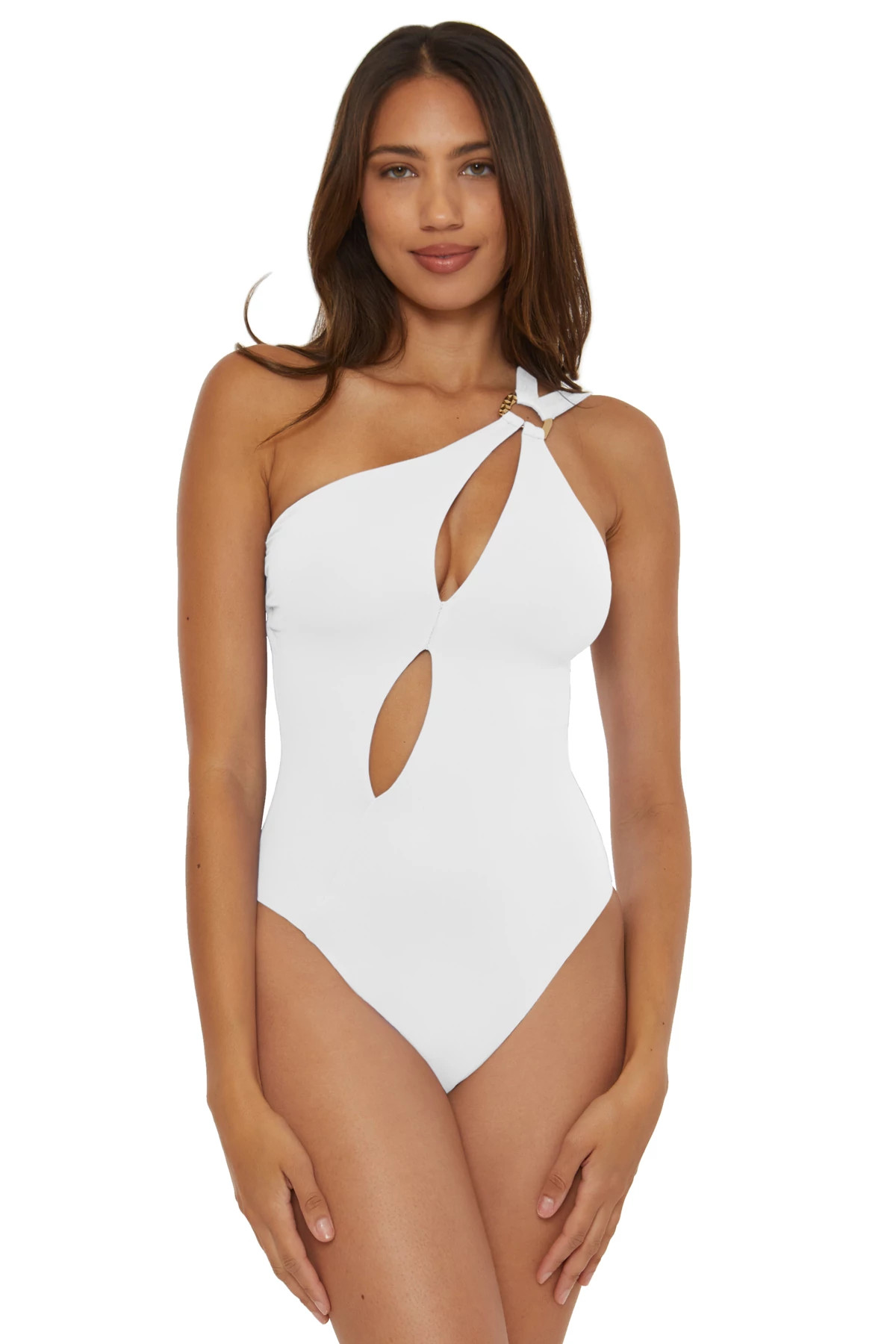 WHITE Asymmetrical One Piece Swimsuit image number 1