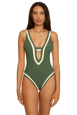 KELP/TAN Genevieve Plunge One Piece Swimsuit