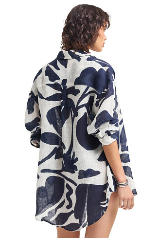 NIGHT FLOWER Playa Linen Button Down Shirt Dress