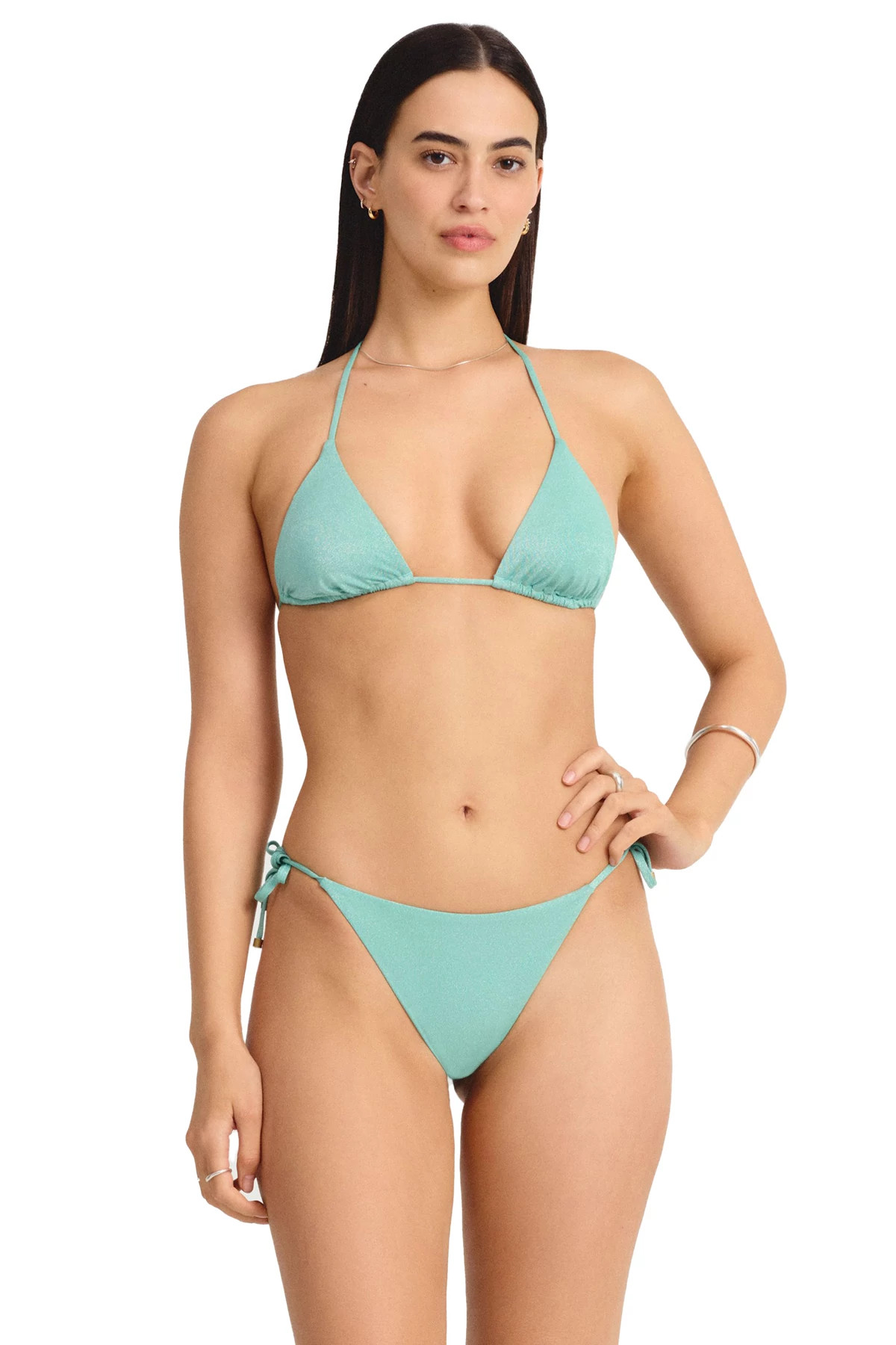 AQUA METALLIC Gia Sliding Triangle Bikini Top image number 1