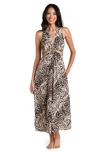 TAUPE Animal Print Halter Maxi Dress