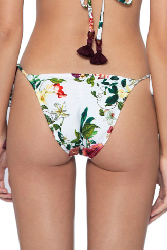SUMMER HIBISCUS Floral Embroidered Tie Side Brazilian Bikini Bottom