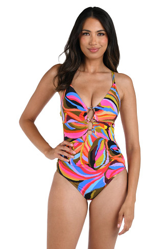 MULTI Tropic Waves Plunge One Piece Swimsuit