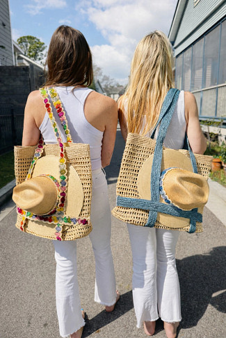 RAINBOW Indie Raffia Hat Carrier Tote Bag
