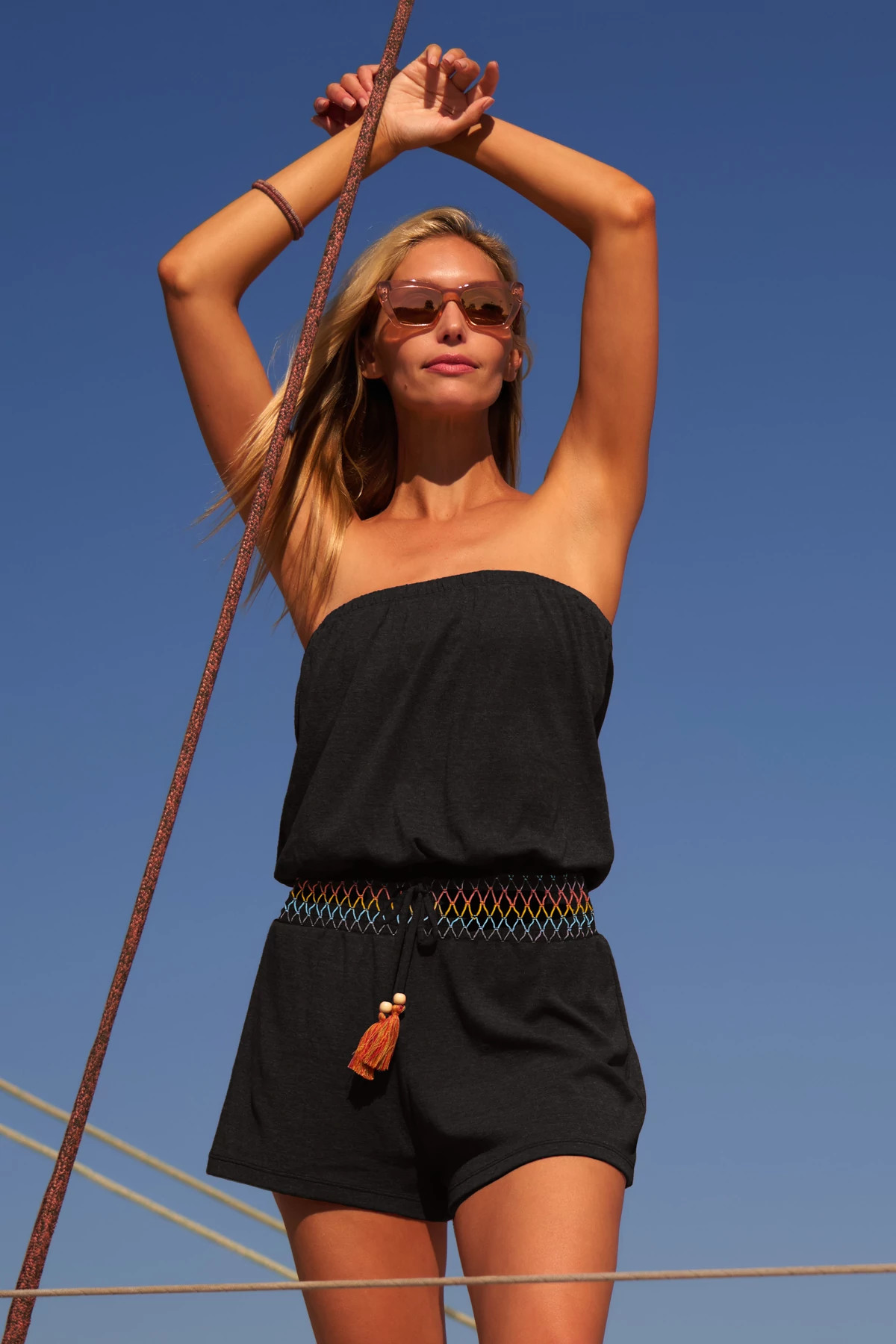 BLACK Sunset Strapless Romper image number 3