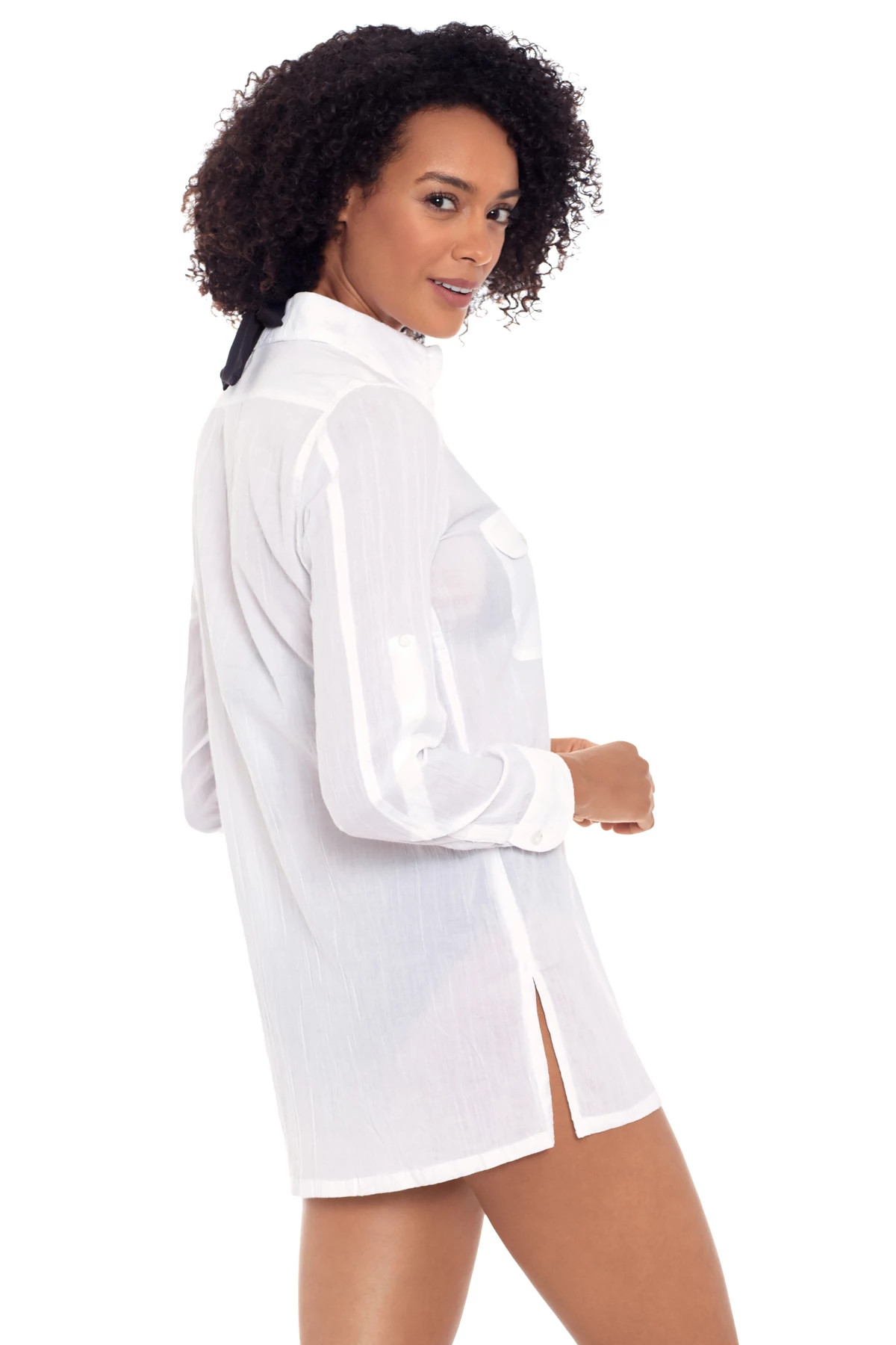 WHITE Button Down Camp Shirt Dress image number 3