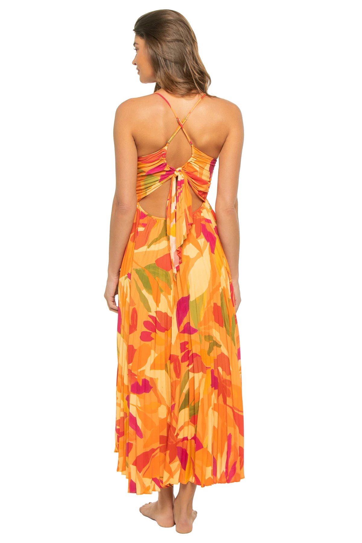ORANGE FLORAL Blythe Pleated Crossback Maxi Dress image number 2