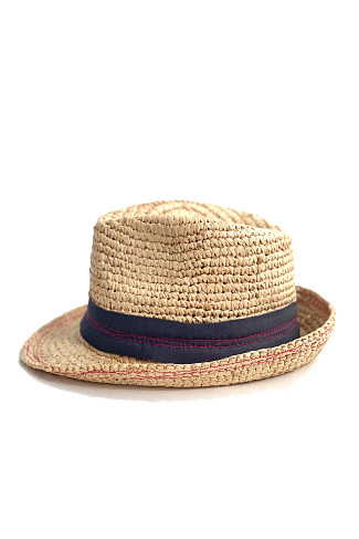 CHARCOAL/PINK Tarboush Grosgrain Topstitched Fedora