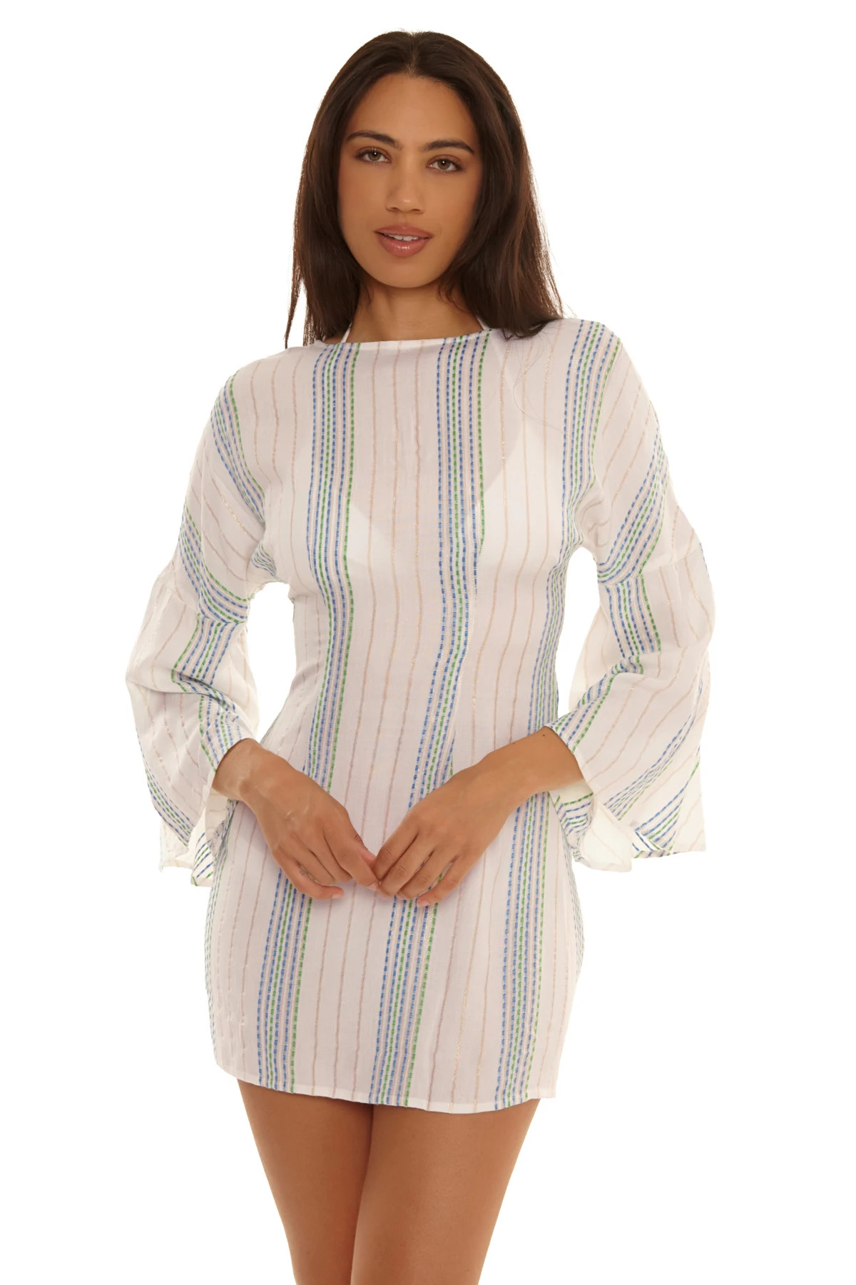 SKY BLUE/WHITE Tie Front Kimono image number 2